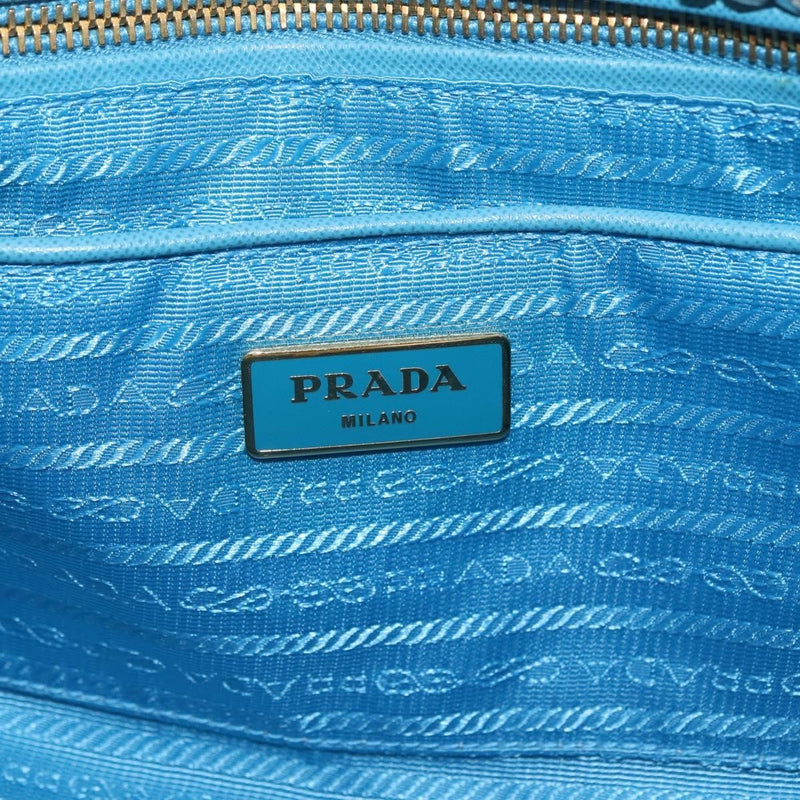 Prada Open Raffia Blue Wood Bag
