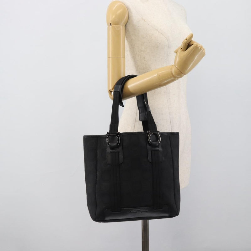 Salvatore Ferragamo Gancini Top Handle Canvas Black Bag