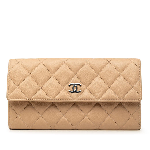 CC Quilted Caviar Gusset Flap Long Wallet - Image 1