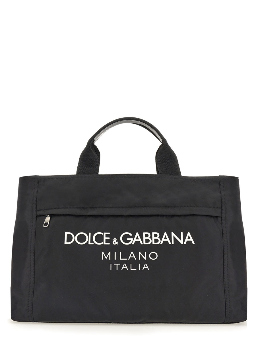 Dolce & Gabbana Logo-Embroidered Nylon Shoulder Bag — Black Polyamide