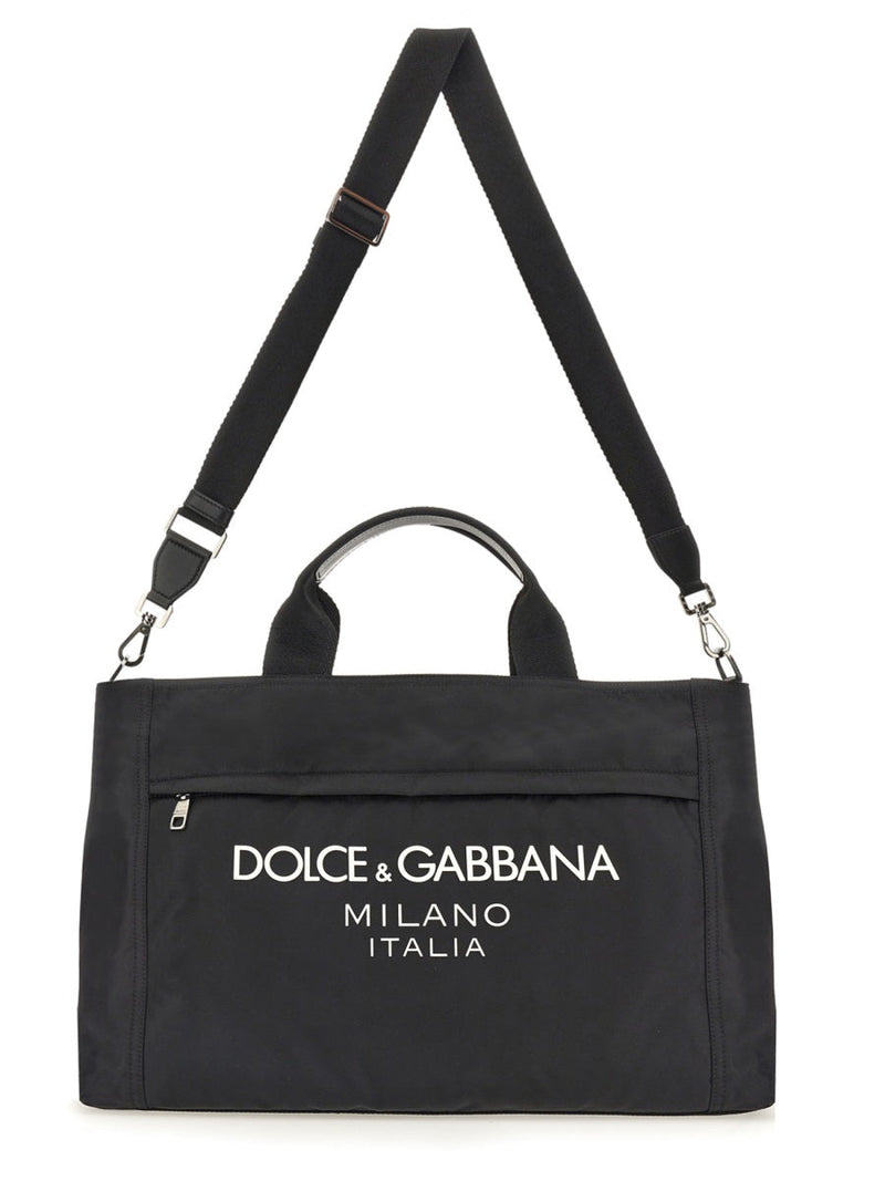 Dolce & Gabbana Logo-Embroidered Nylon Shoulder Bag — Black Polyamide