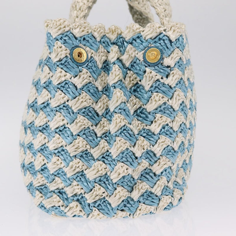 Prada Open Raffia Blue Wood Bag