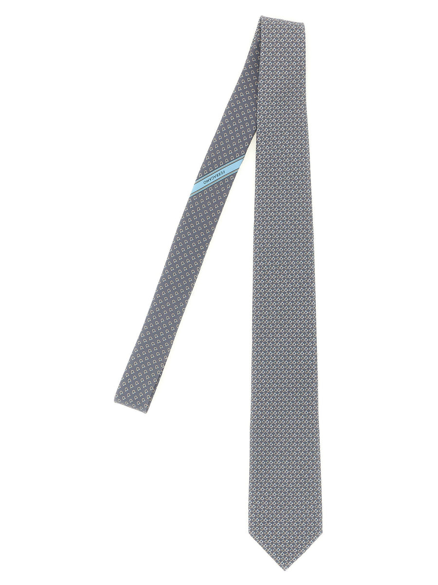 Ferragamo Chicca Necktie — Gray Pure Silk Neckties