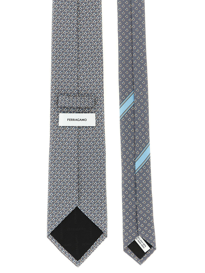 Ferragamo Chicca Necktie — Gray Pure Silk Neckties
