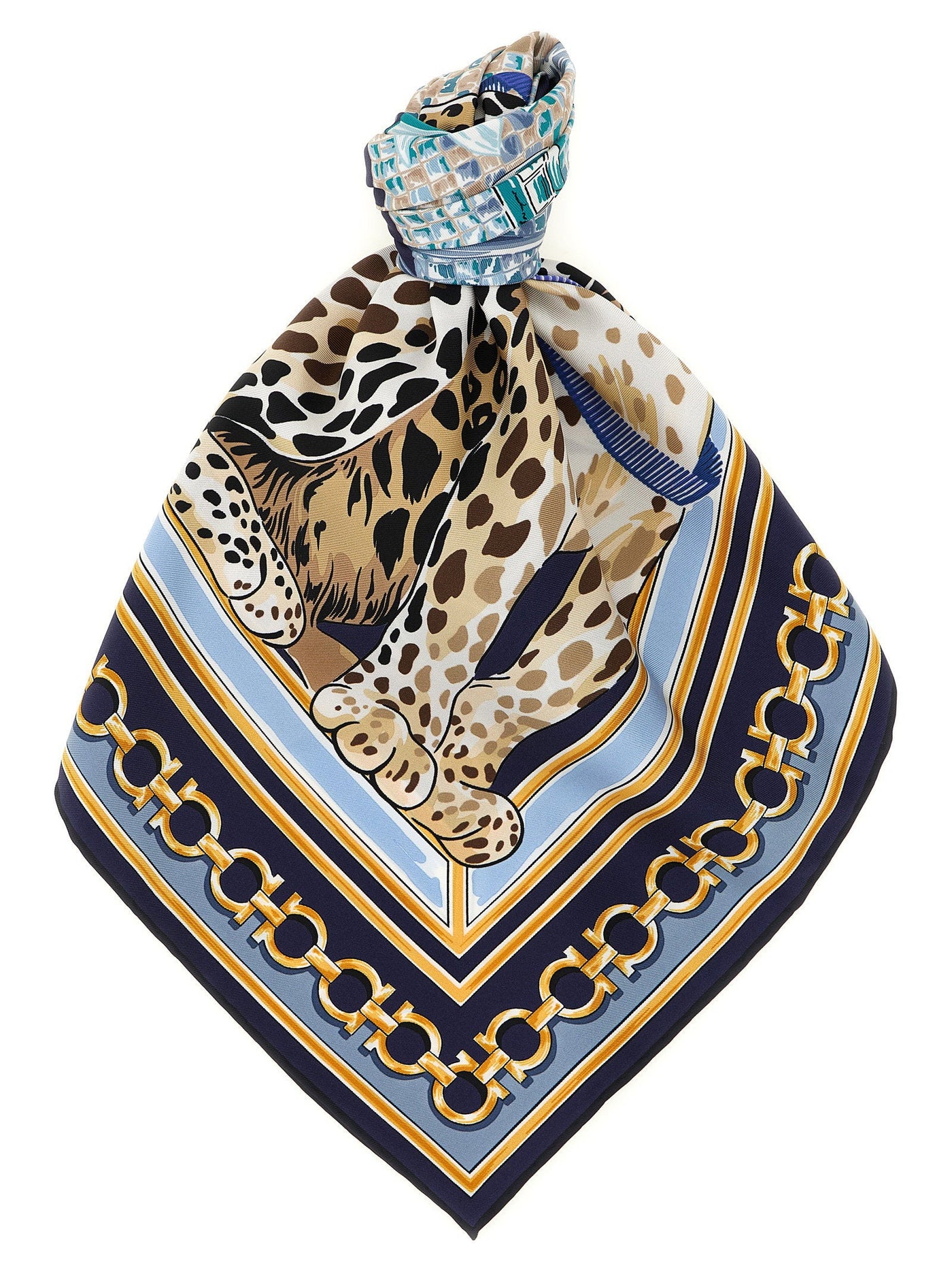 Ferragamo Felindra Scarf — Navy Pure Silk Scarfs