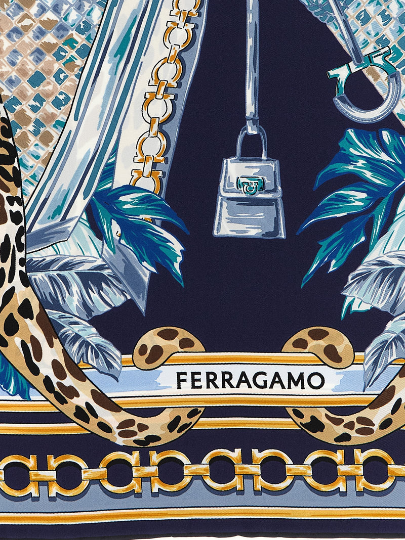 Ferragamo Felindra Scarf — Navy Pure Silk Scarfs