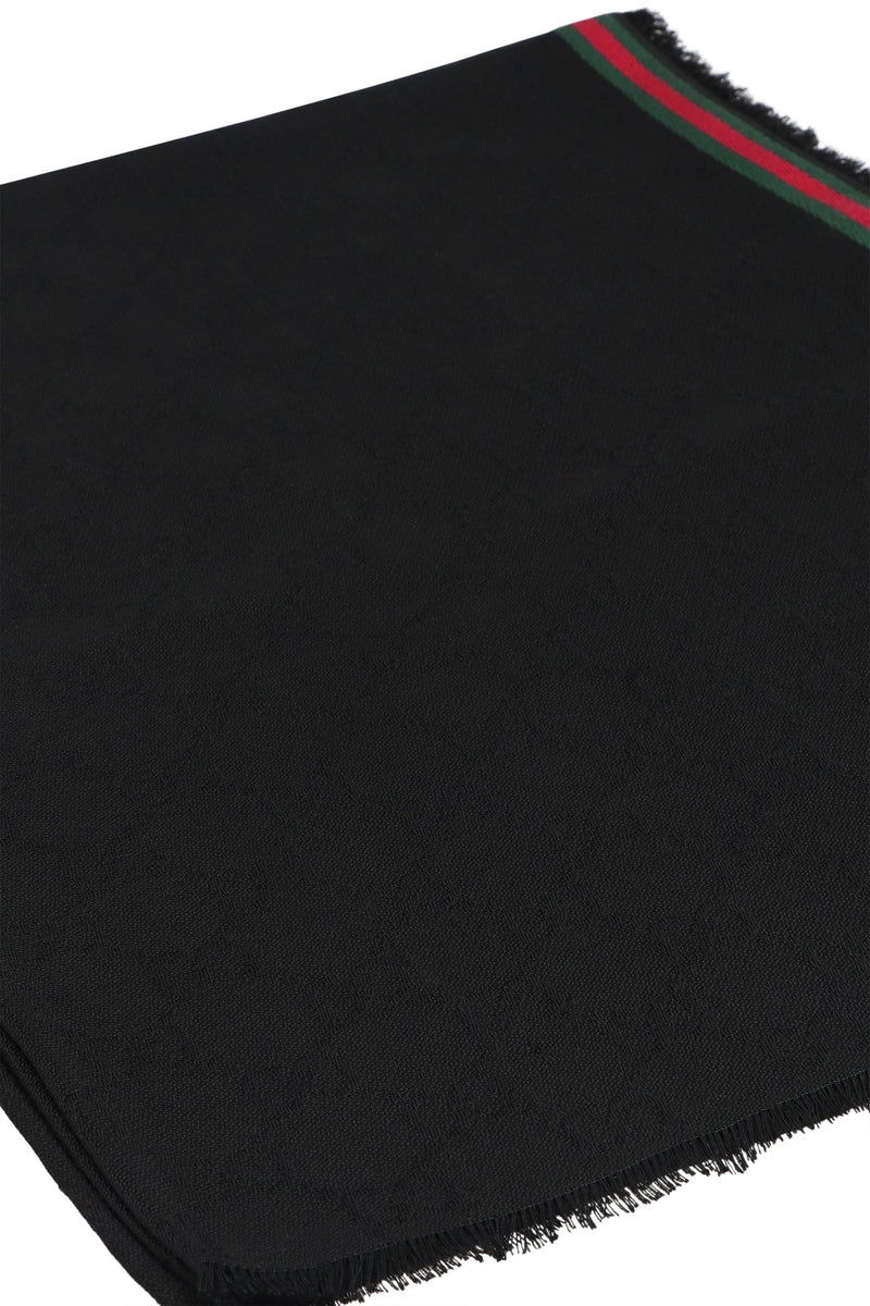 Gucci Silk-Cotton Fringed Scarf — Black Scarfs