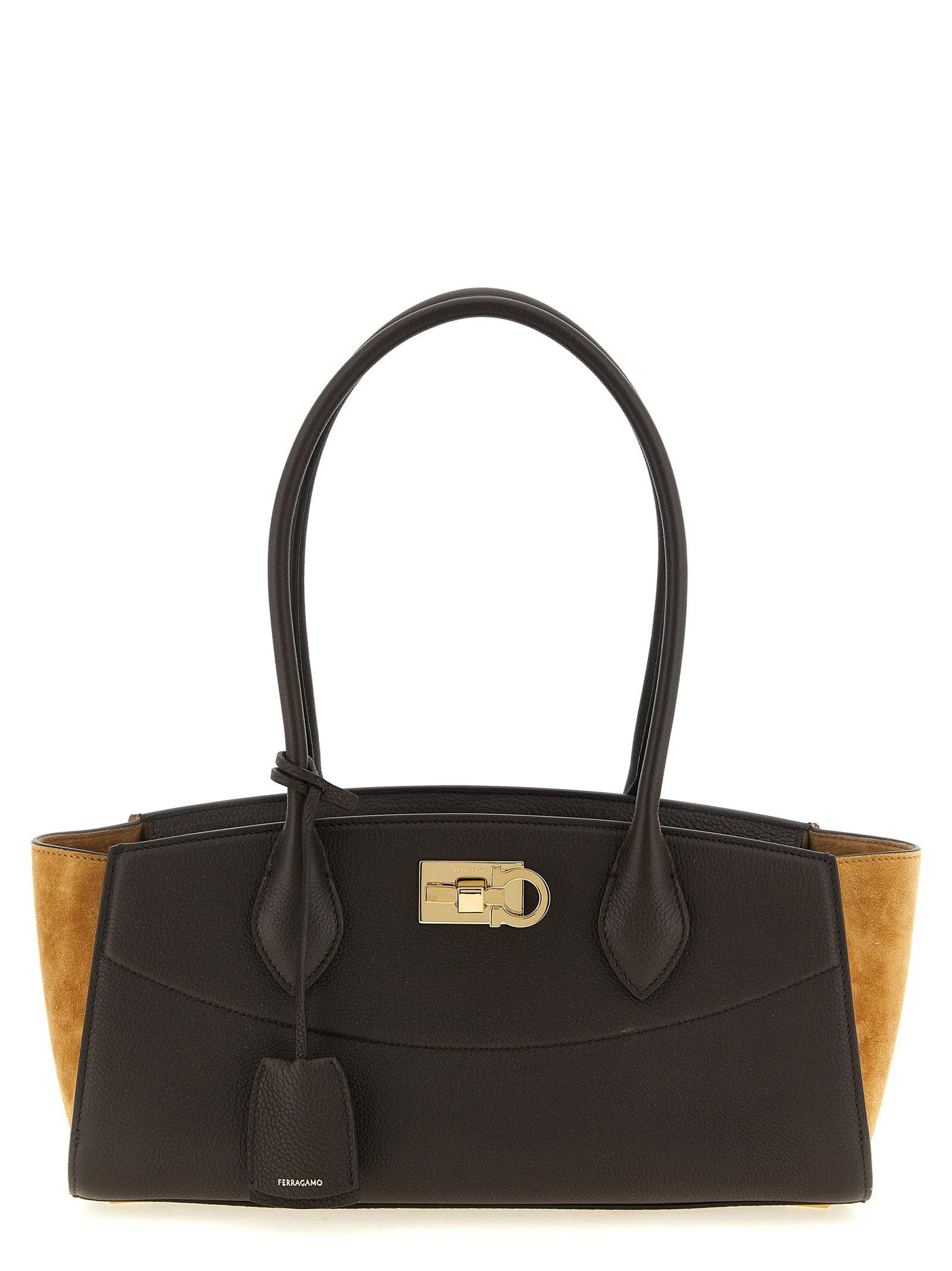Ferragamo Studio Shoulder Bag — Black Hammered Calf Leather