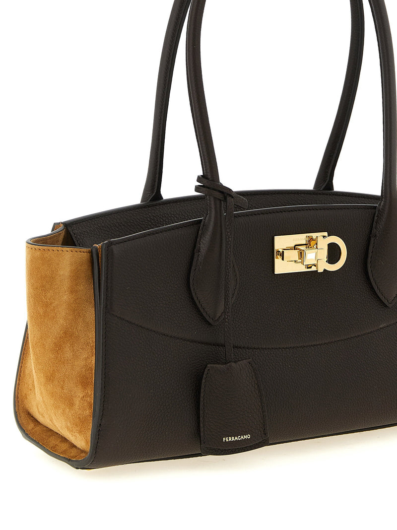 Ferragamo Studio Shoulder Bag — Black Hammered Calf Leather