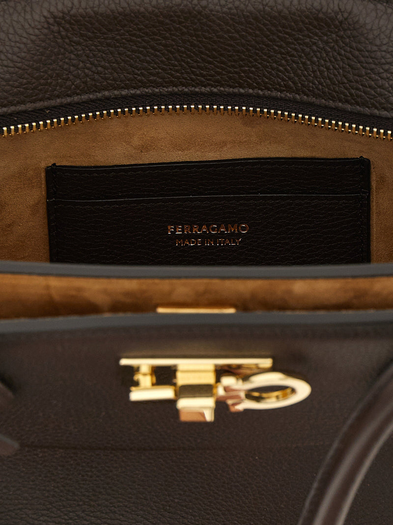 Ferragamo Studio Shoulder Bag — Black Hammered Calf Leather