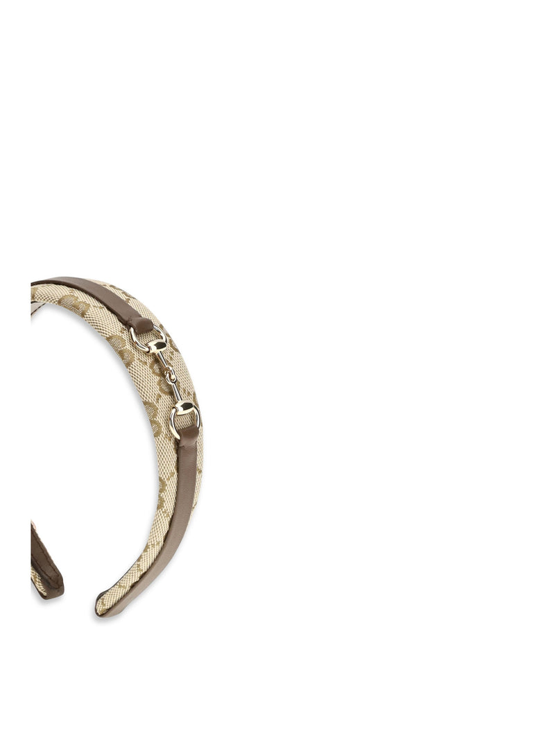Gucci Gg Monogram With Horsebit Headband — Brown Fabric Headbands