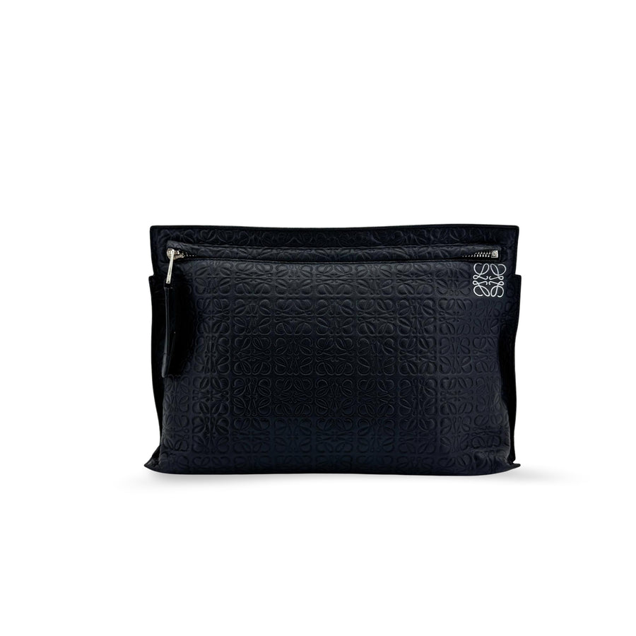 Loewe T Pouch Anagram Embossed Patent Black Leather