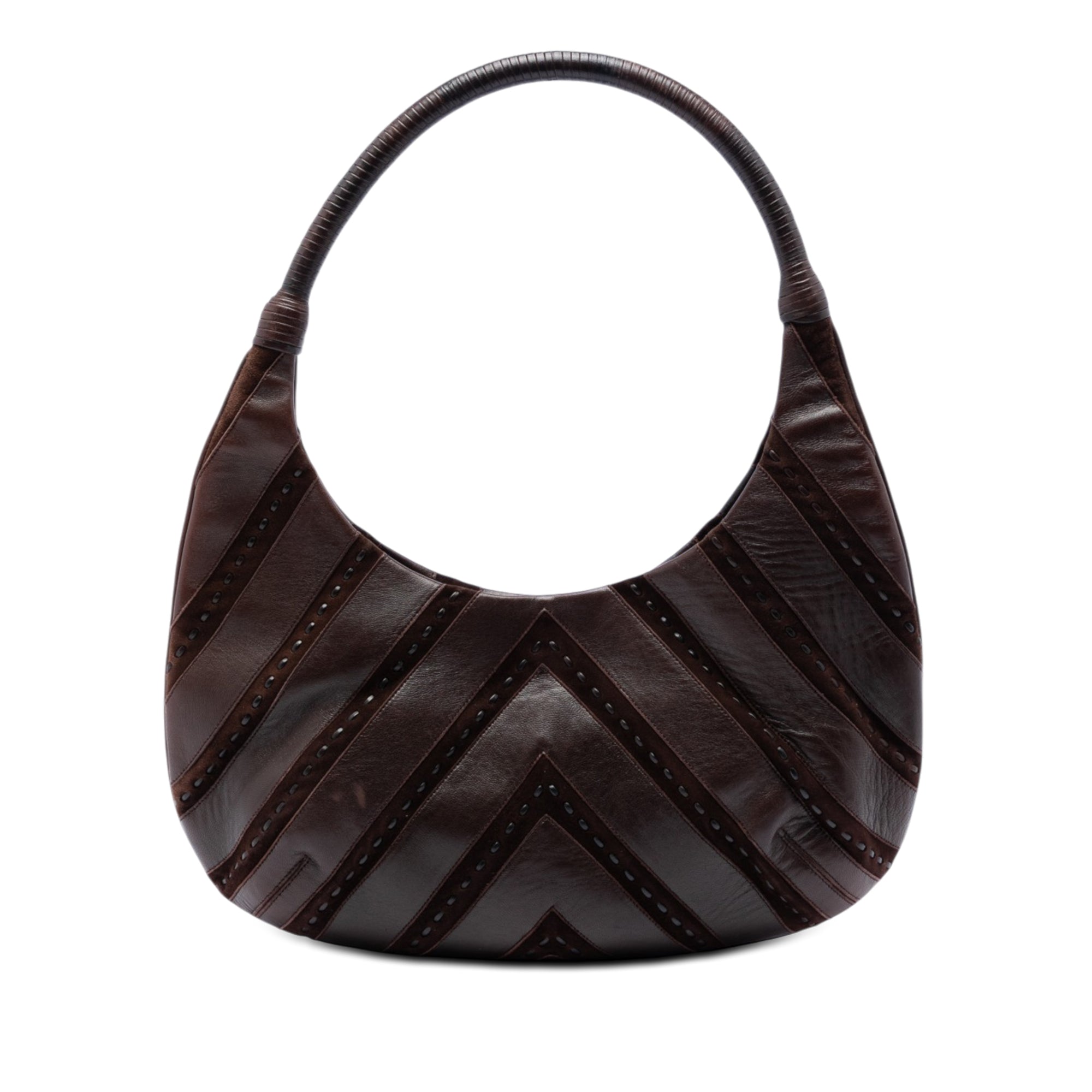 Chevron Calfskin and Studded Suede Hobo - Image 1
