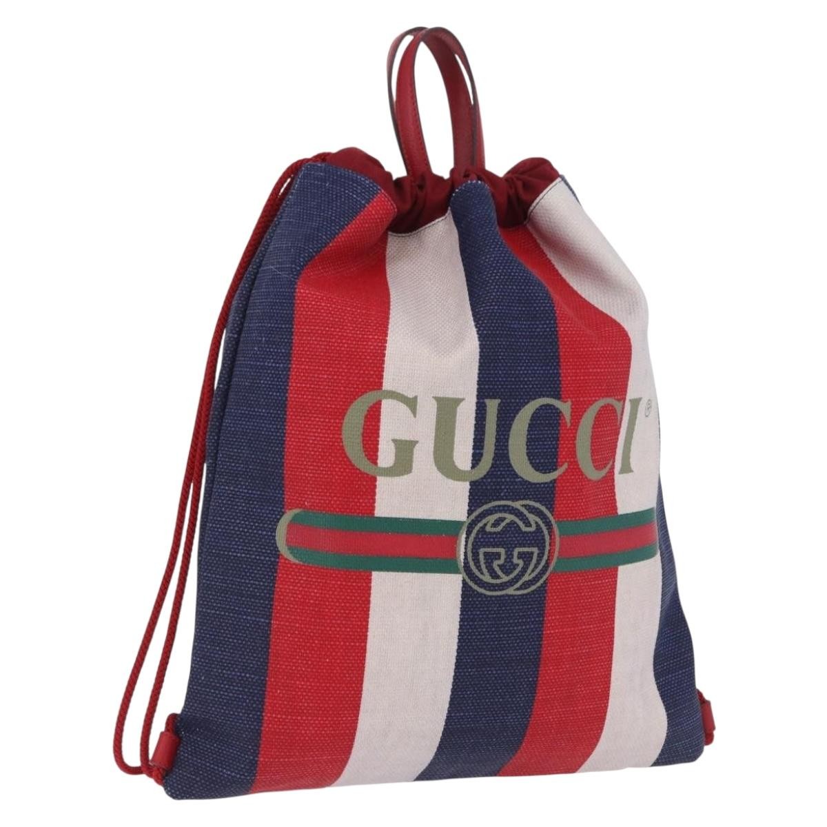 Gucci Logo Drawstring Striped Canvas Multicolour Bag