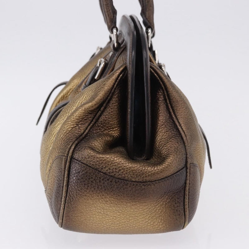 Prada Belted Frame Satchel Metallic Leather Gold
