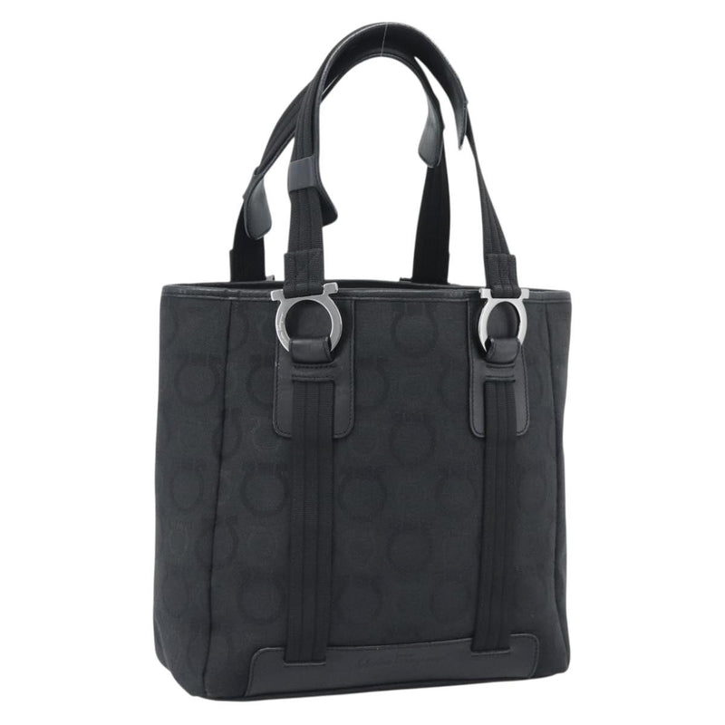 Salvatore Ferragamo Gancini Top Handle Canvas Black Bag