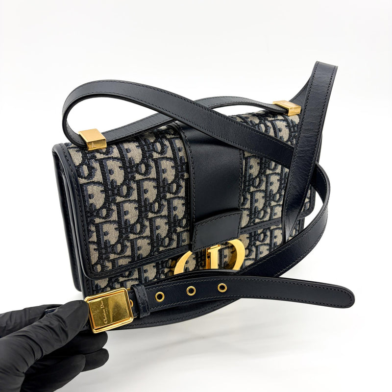 Christian Dior 30 Montaigne Flap Oblique Canvas Navy Bag