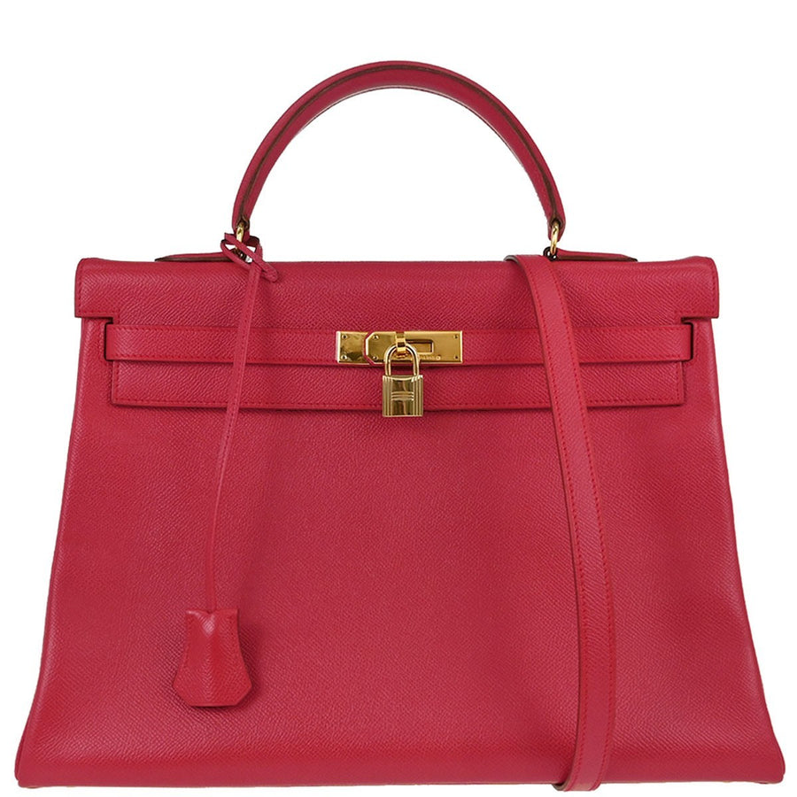 Hermes Kelly Red Courchevel With Gold Hardware Calfskin Bag