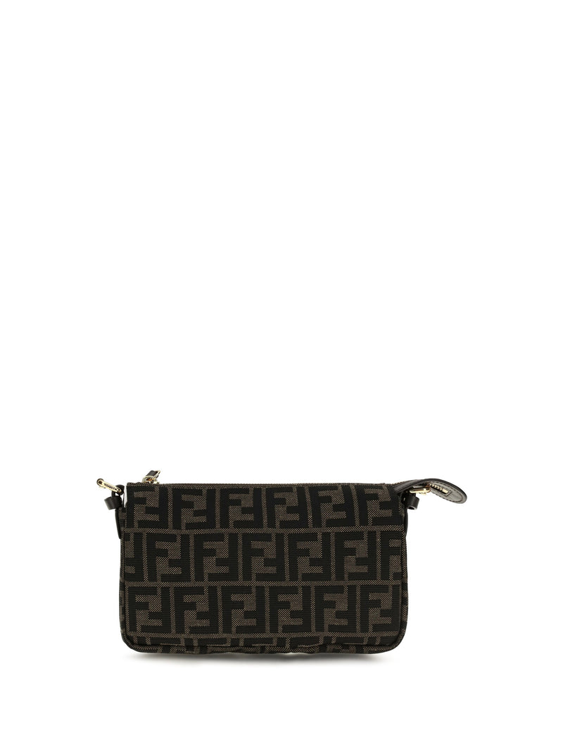 Fendi All-Over Ff Monogram Jacquard Shoulder Bag — Black Polyester; Cotton