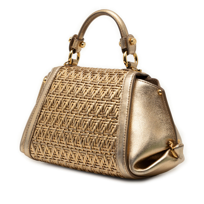 Mini Metallic Woven Leather Gancini Sofia Satchel - Image 2