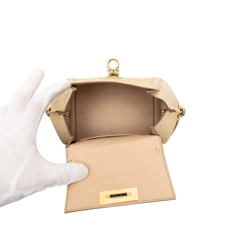 Mini Metallic Woven Leather Gancini Sofia Satchel - Image 4