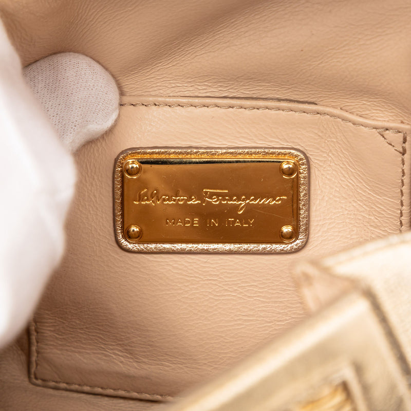 Mini Metallic Woven Leather Gancini Sofia Satchel - Image 5