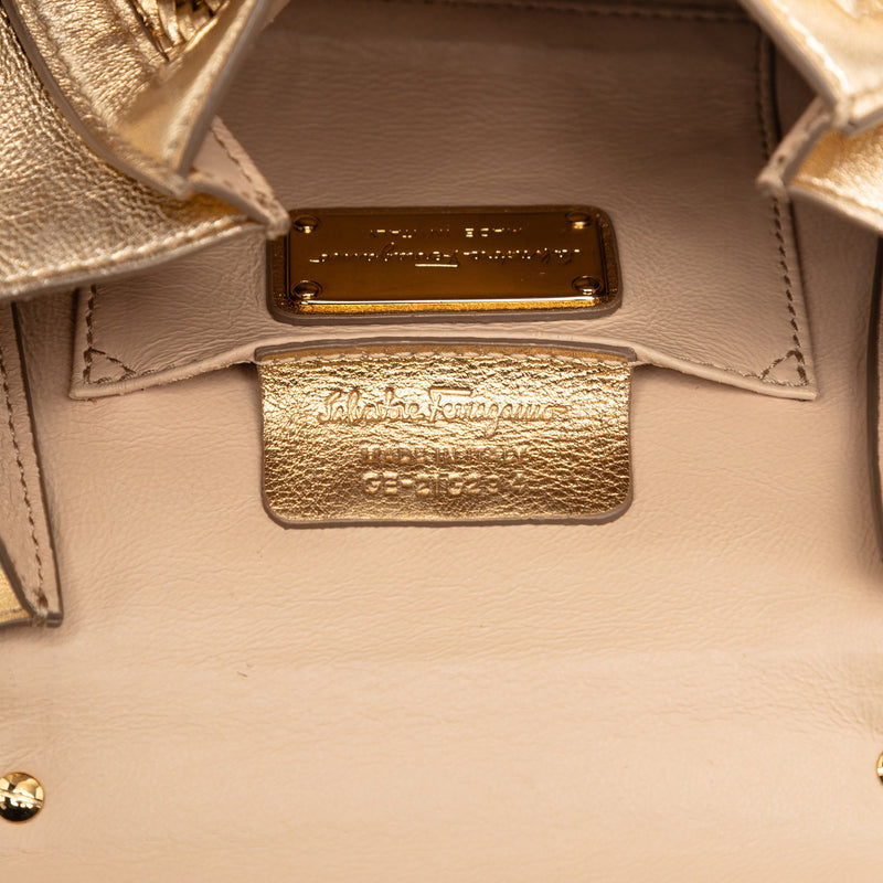 Mini Metallic Woven Leather Gancini Sofia Satchel - Image 6