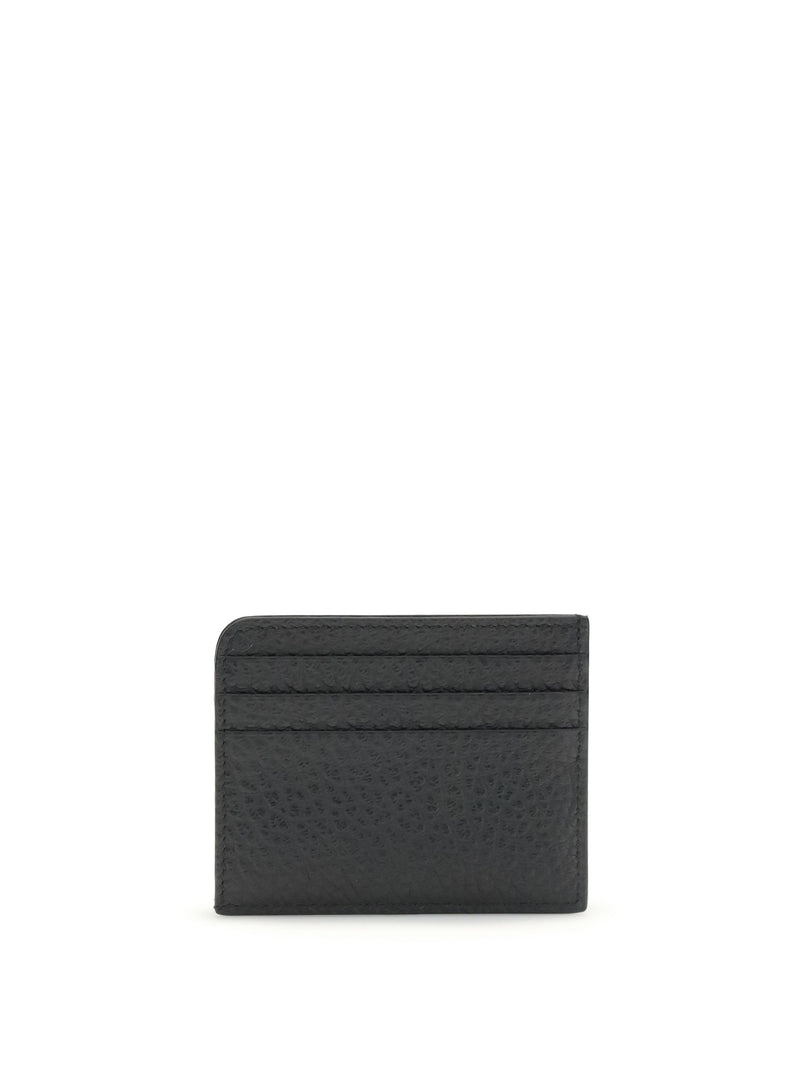 Maison Margiela Leather With Signature Embroidery Card Case — Black Calf Bos Taurus Cases