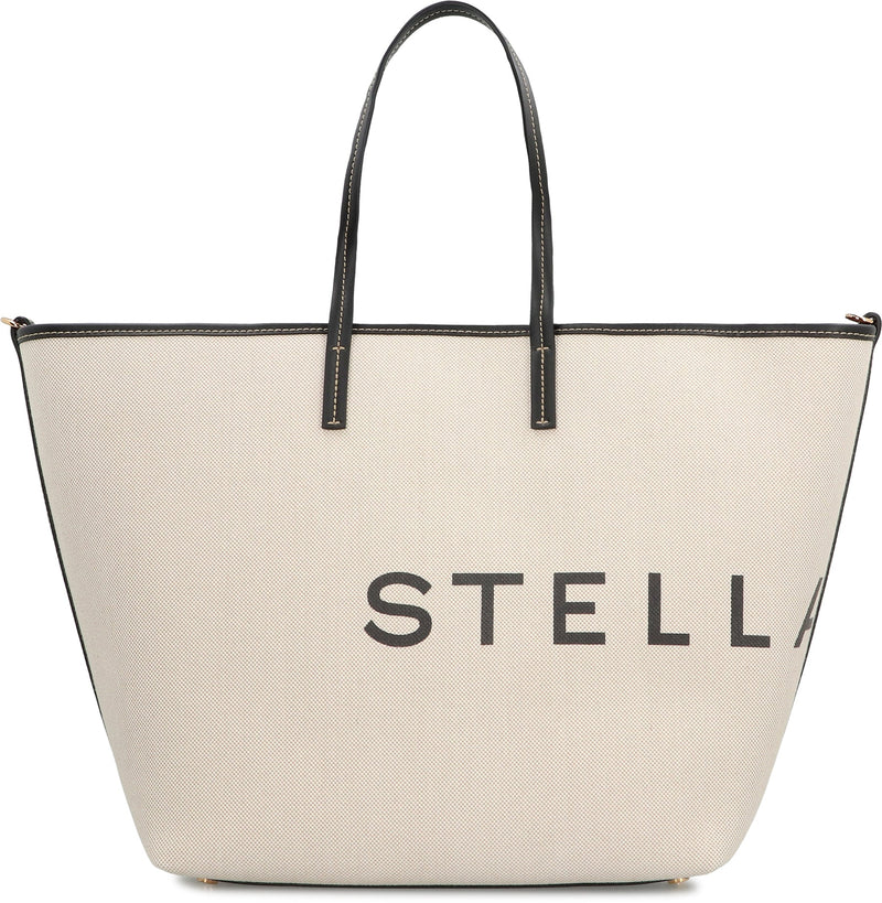 Stella Mccartney Logo-Embroidered Canvas Tote Bag — Beige Cotton