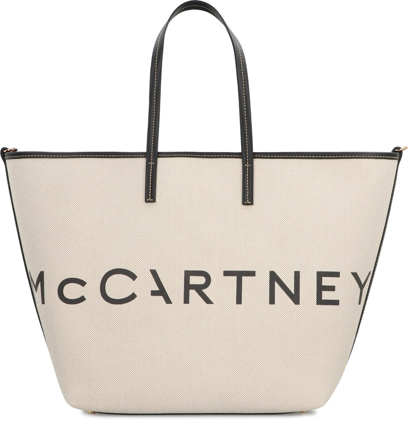 Stella Mccartney Logo-Embroidered Canvas Tote Bag — Beige Cotton