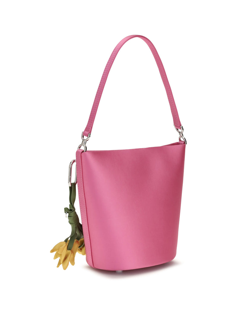 Self-Portrait Satin Bucket Bag — Pink Polyester