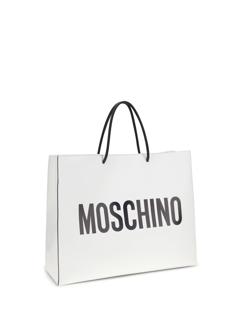 Moschino Logo-Print Calf Leather Shoulder Bag — White