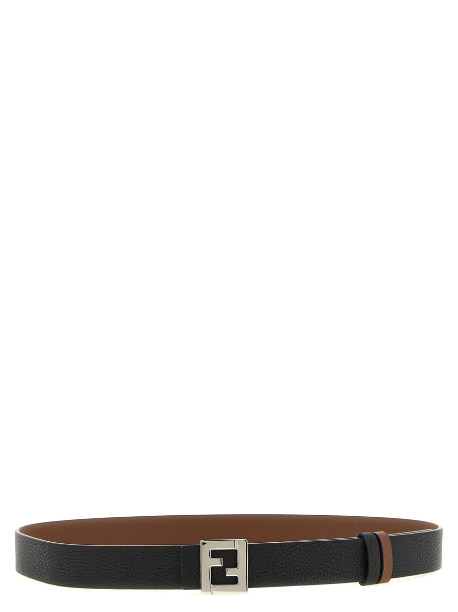 Fendi Ff Logo Reversible Belt — Black Full-grain Calf Leather