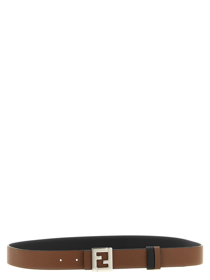Fendi Ff Logo Reversible Belt — Black Full-grain Calf Leather