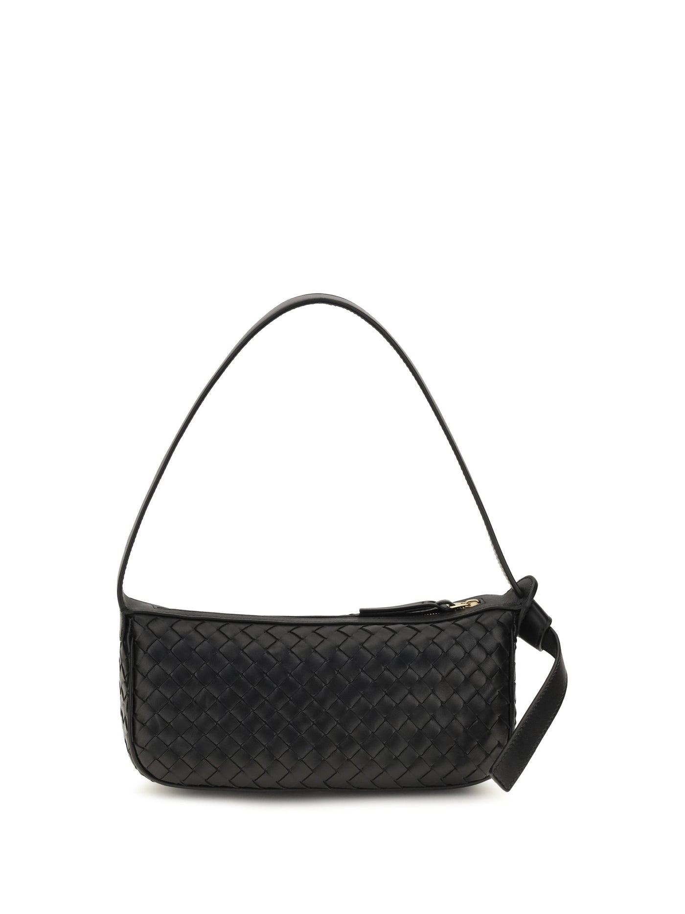 Bottega Veneta Intrecciato Shoulder Bag — Black Calf Leather