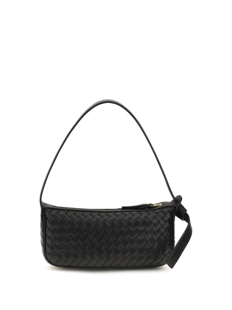 Bottega Veneta Intrecciato Shoulder Bag — Black Calf Leather