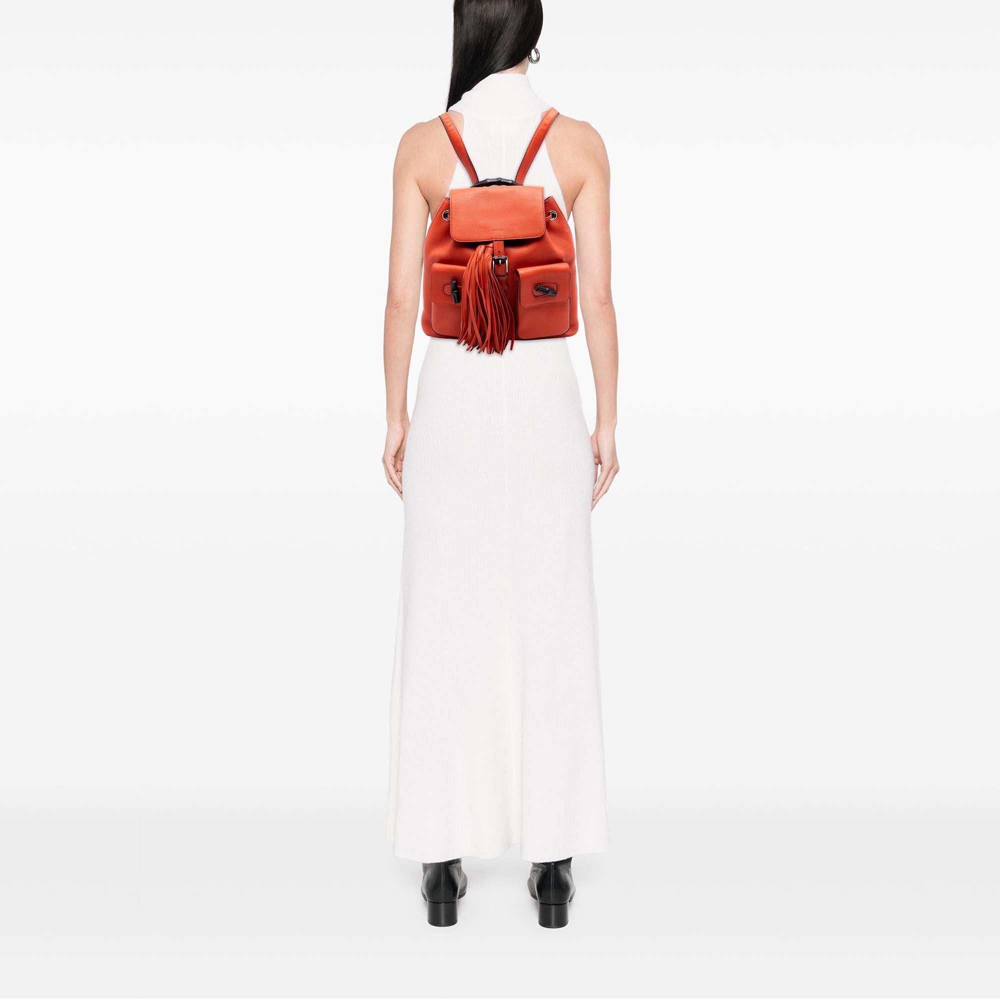 Grained Calfskin Bamboo Tassel Backpack - Image 6