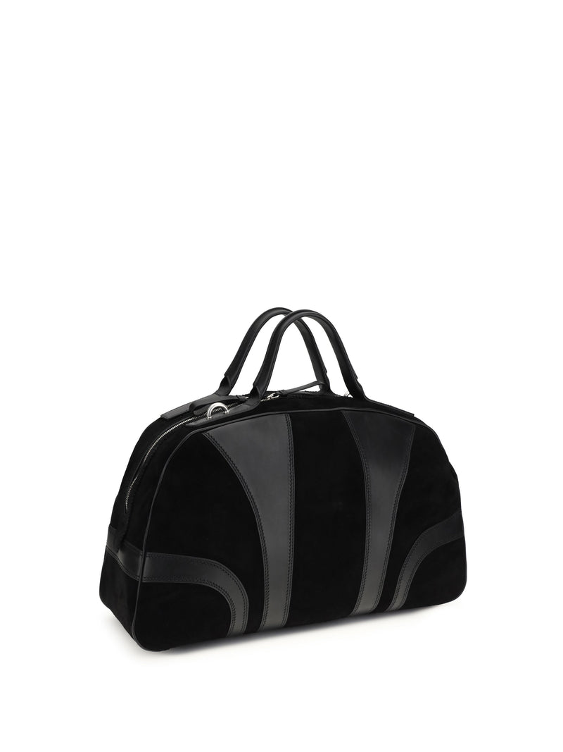 Dries Van Noten Calf Leather With Suede Panels Top Handle Bag — Black