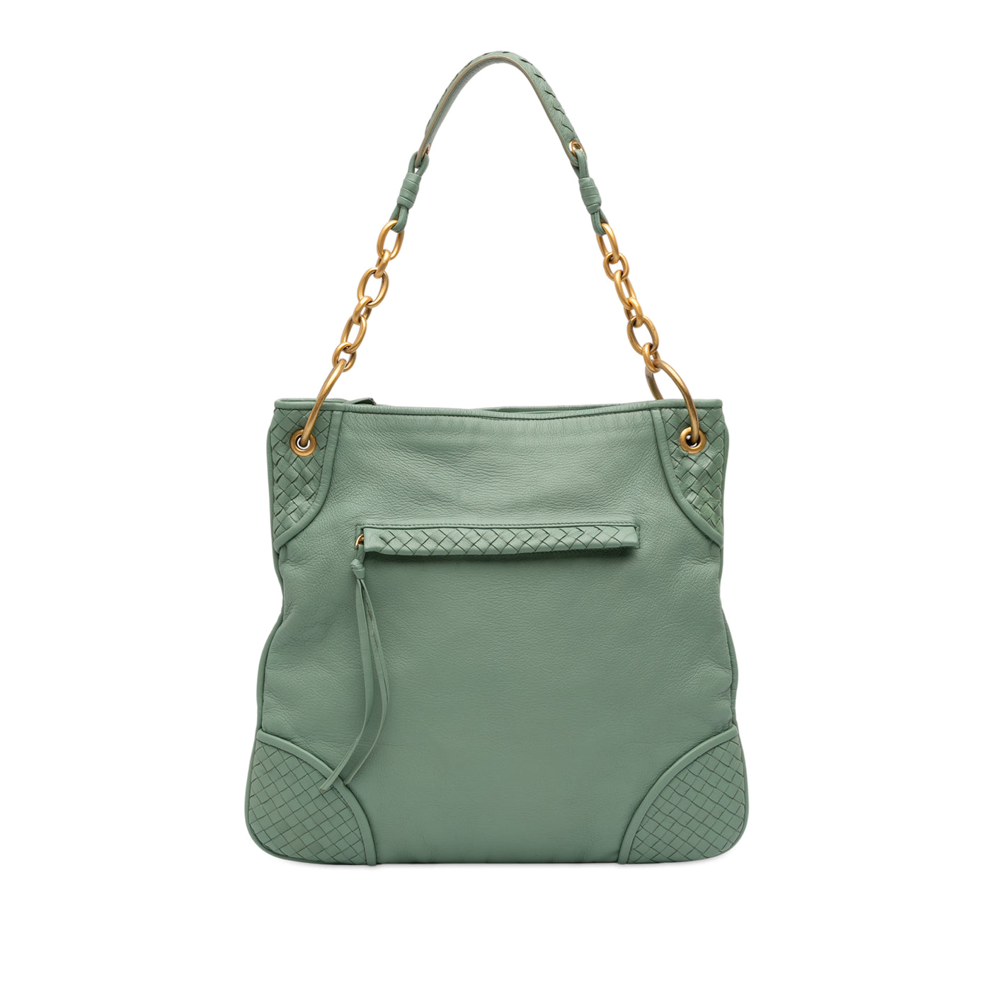 Intrecciato Trimmed Leather Shoulder Bag - Image 1