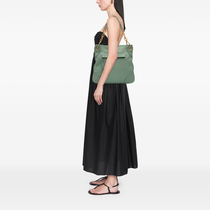 Intrecciato Trimmed Leather Shoulder Bag - Image 12