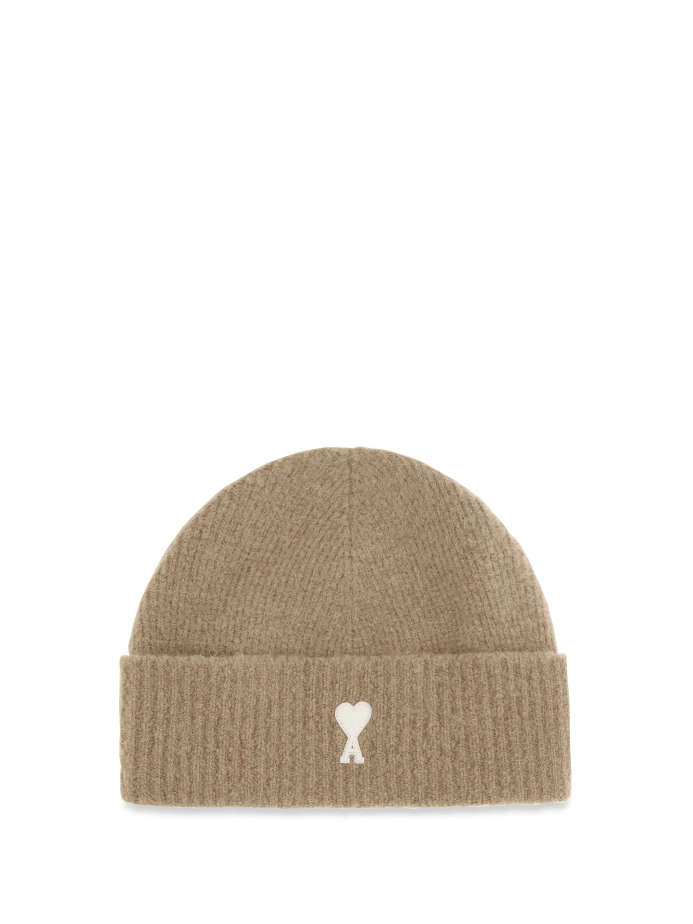 Ami Paris Ubo005kn0135 Ribbed Wool Beanie — Beige Ovis Aries Beanies