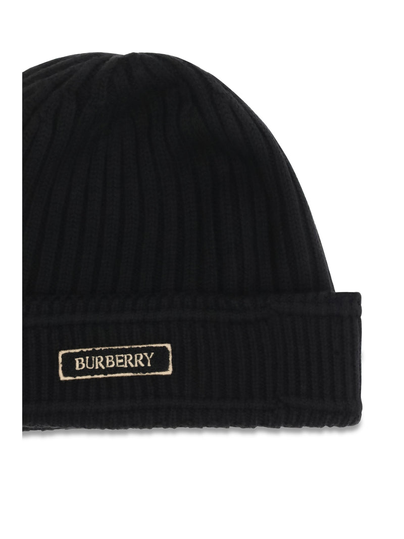 Burberry 8103340 Merino Wool Ribbed Knit Beanie — Black Beanies
