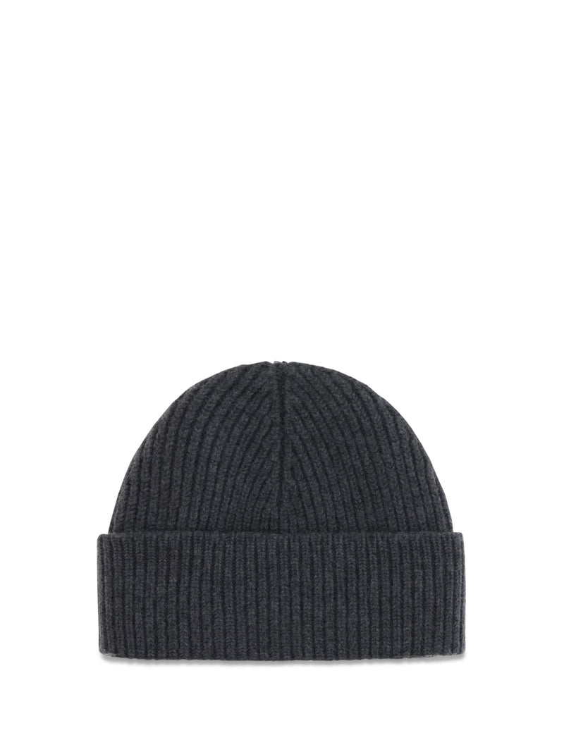 Ami Paris Bfuha116018 Beanie — Gray Merino Wool Ovis Aries Beanies