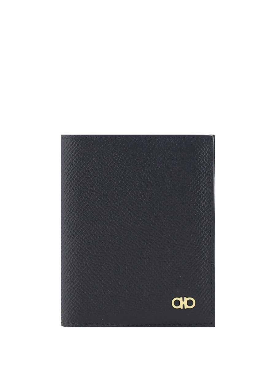 Ferragamo Revival Card Holder — Black Calf Leather Bos Taurus Wallet