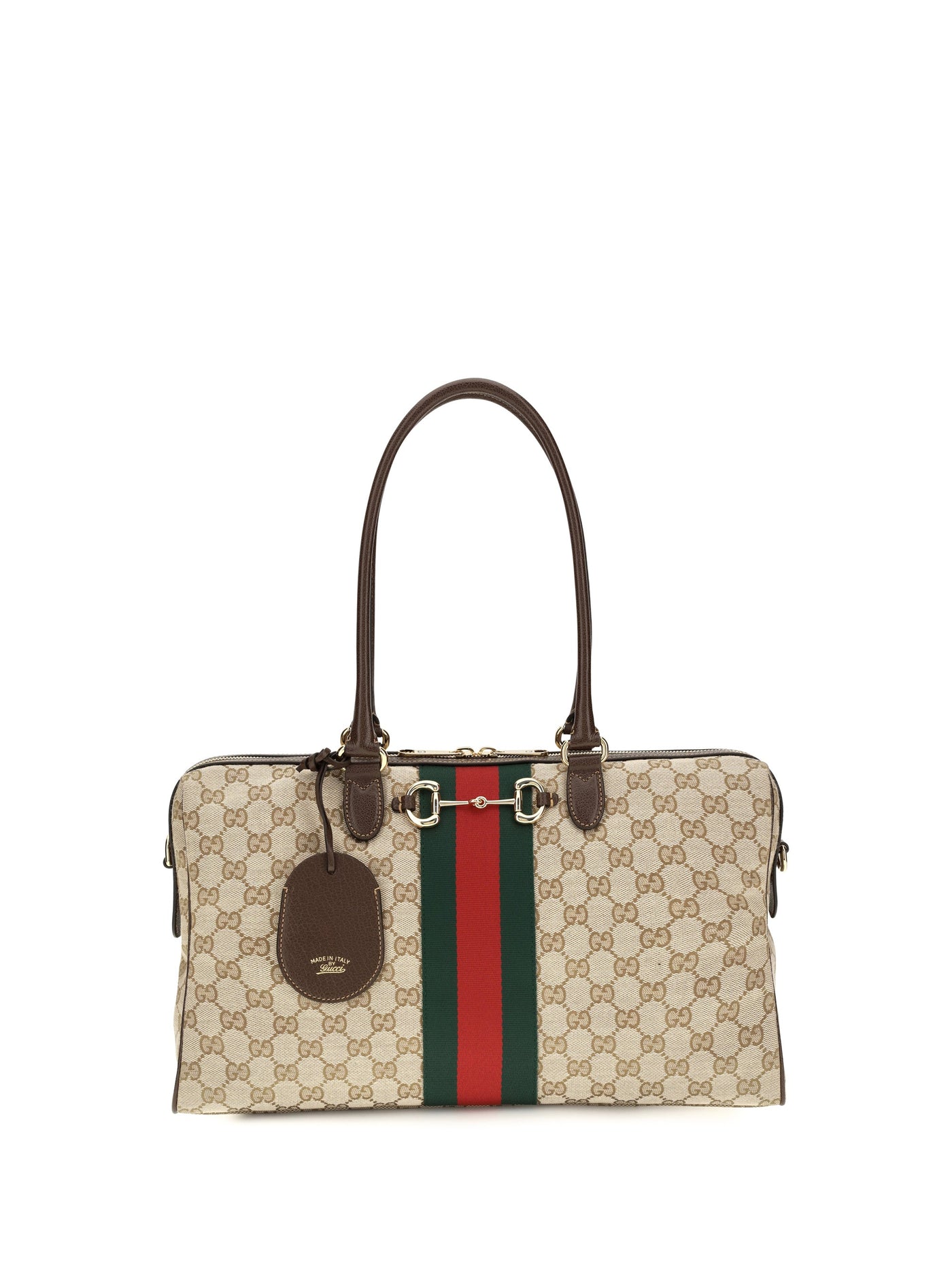 Gucci Gg Canvas With Web Stripe Top Handle Bag — Beige Fabric