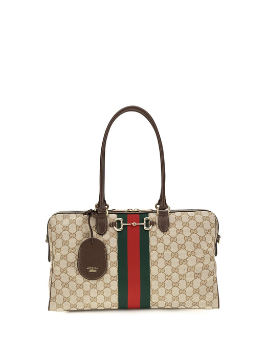 Gucci Gg Canvas With Web Stripe Top Handle Bag — Beige Fabric