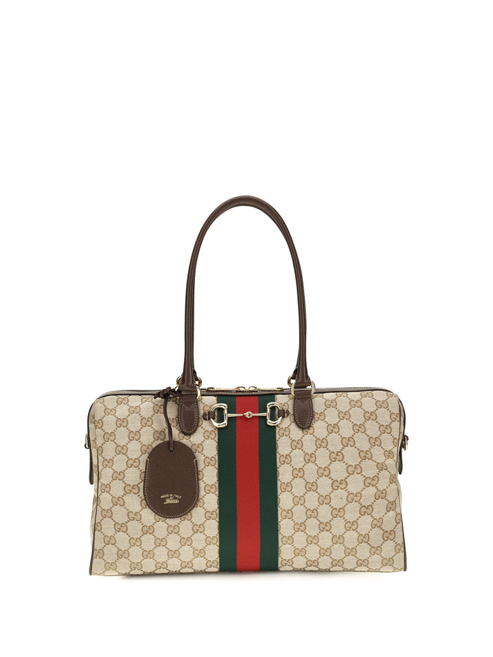 Gucci Gg Canvas With Web Stripe Top Handle Bag — Beige Fabric