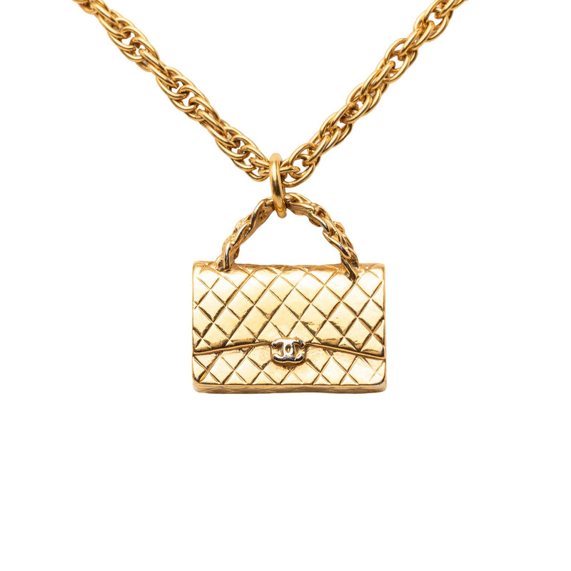 CC Gold Plated Classic Flap Bag Pendant Necklace - Image 2