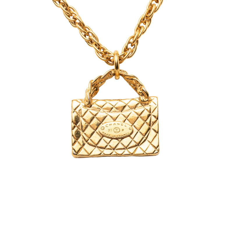 CC Gold Plated Classic Flap Bag Pendant Necklace - Image 3
