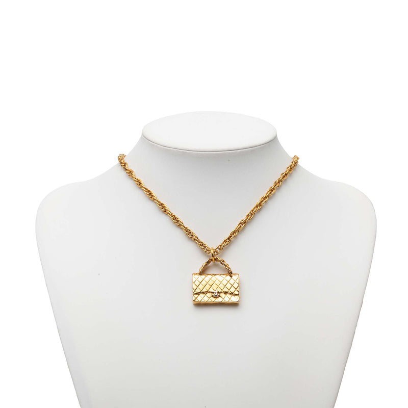 CC Gold Plated Classic Flap Bag Pendant Necklace - Image 5